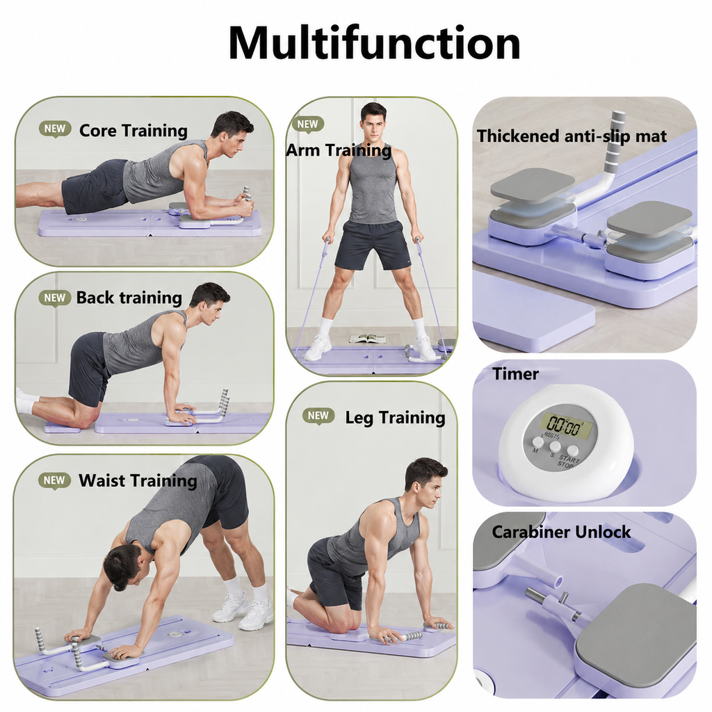 8-in-1 Foldable Pilates & Push-Up Board – Full Body Home Workout Kit